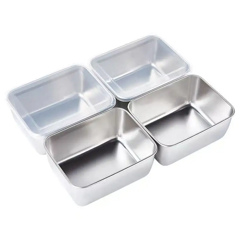 Durable rectangular stainless steel food storage containers with lids for freshness preservation