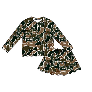 Conjunto de falda y top GLD1615 personalizado para niña, con estampado de camuflaje verde oliva, para invierno, manga larga, estilo yoga, con borde festoneado. - Product Image 5