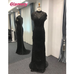 Schwarz 2020 NEUE Design Aus Der Türkei Sexy Perlen High Neck Robe Soiree Lange <span class=keywords><strong>Prom</strong></span> Meerjungfrau Abendkleid - Product Image 1