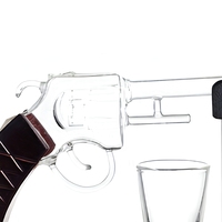 Ensemble de carafe à whisky en verre en forme de revolver avec 2 verres à shot, support en bois, logo personnalisé, cadeau, articles de bar