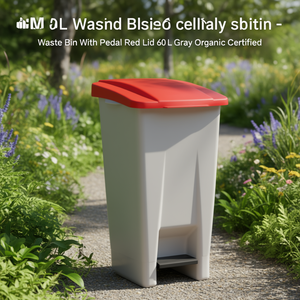 Cestino per Rifiuti con Pedale e Coperchio Rosso 60 L Grigio Certificato Biologico - Product Image 3