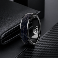Bague de mariage pour homme en carbure de tungstène noir 8 mm avec incrustation de grès violet, polie, ajustement confortable, gravure personnalisée, bague d'anniversaire