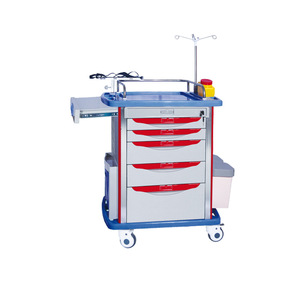 Saiford Hospital Trolley 5 Drawer Medical Cart With IV Pole And Side Tray For Nursing Anesthesia Emergency Use - Product Image 1