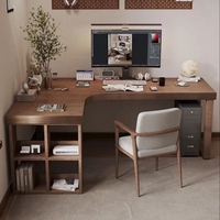 Bureau d'angle en bois massif avec bibliothèque intégrée, bureau en forme de 7 pour chambre à coucher, bureau d'angle, bureau d'ordinateur en forme de L