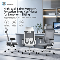 Chaise de bureau ergonomique moderne en maille, réglable, avec support lombaire, respirante, pivotante, base en acier fixe