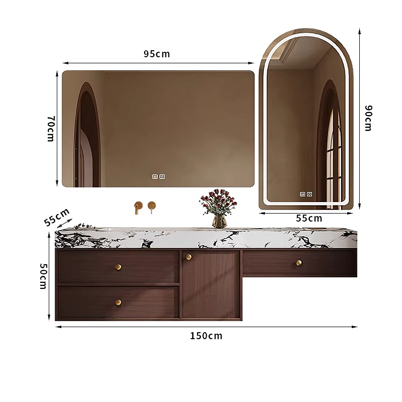 150cm main cabinet smart mirror-seamless quartz countertop