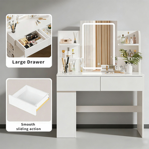 Coiffeuse blanche avec miroir et éclairage LED, deux tiroirs et un meuble d'appoint <span class=keywords><strong>pour</strong></span> chambre à coucher - Product Image 3