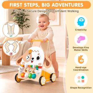 Meubles pour enfants, mobilier en bois pour tout-petits, activité 6-en-1 avec trieur de formes, labyrinthe de perles, engrenages, roues en caoutchouc - Product Image 3
