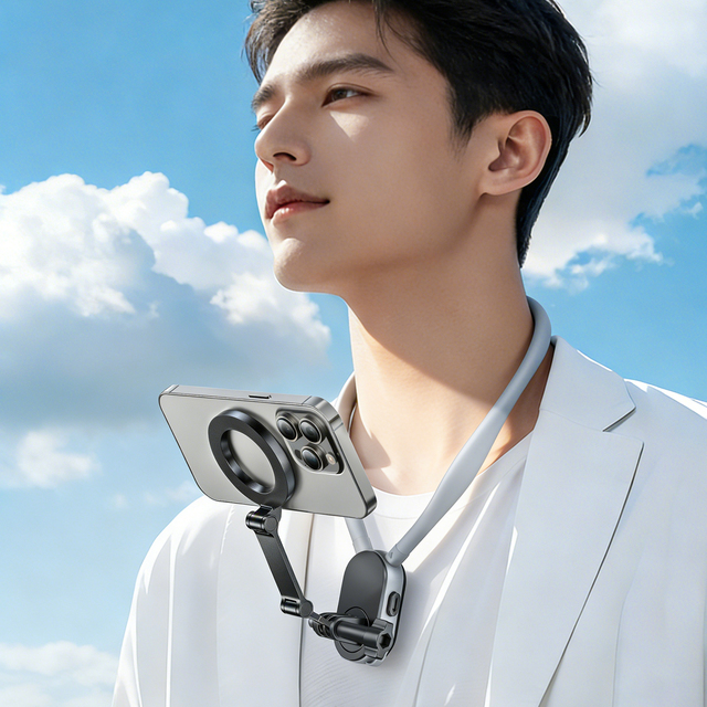 Soft Material Silicone Memory Metal Magnetic Neck Mobile Phone Holder Unlock POV Perspective 360 Camera Go Pro Action Camera