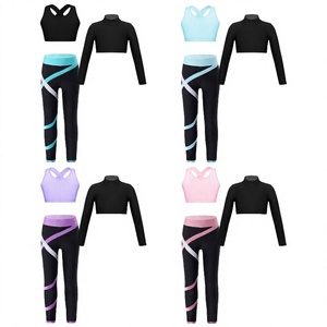 Ensemble 3 pièces pour filles de 6 à 14 ans : haut court imprimé, soutien-gorge et leggings taille haute respirants pour yoga, fitness, entraînement, sport, danse et gymnastique - Product Image 4