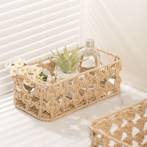 Rattan <b>Storage</b> <b>Basket</b> Rectangle With Handle For Desktop Organization Small Size - Product Image 1