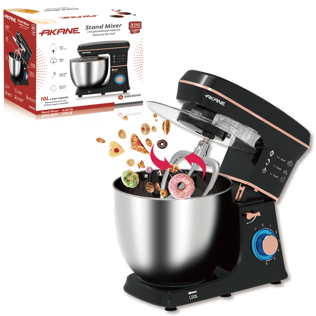 AKANE 1400W Stand Mixer Maquina De Chef with 10L Stainless Steel Bowl 6-Speed Control and Dough Hook Whisk Beater Set