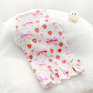 Cute Strawberry Print Pet Dress For Small Dogs And Cats Polyester Vest With Ruffles Spring Summer Wear - Product Image 4