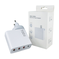 Chargeur mural 100W GaN 4 ports USB C Adaptateur de voyage plat compact avec protection OTP et OVP Charge rapide Technologie PD GaN