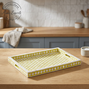 Plateau de service à incrustation d'os fait à la main avec motifs en nid d'abeille pour servir la nourriture, les boissons de vigne et le petit déjeuner - Product Image 1
