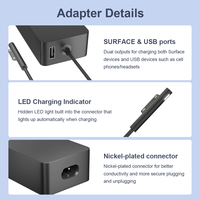 Adaptateur de chargeur rapide 65W pour Microsoft Surface Pro 4/5/6/7/7+/8/9 15V 4A 5V 1A Port USB-A Indicateur LED Qualité supérieure en vente