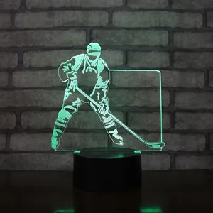 Lámpara de ilusión 3d de hockey sobre hielo, luz de noche usb, láser blanca, base negra, mesa acrílica moderna para Decoración