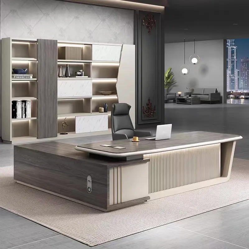 משרד שולחן יוקרה מנכ"ל Mdf בוס שולחן מודרני עיצוב משרד שולחן מנהלים עץ שולחן משרד ריהוט