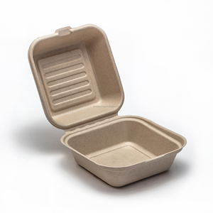 Sugarcane Bagasse Take Away Burger Box biodegradable disposable ecofriendly take out past sugarcane clamshell box
