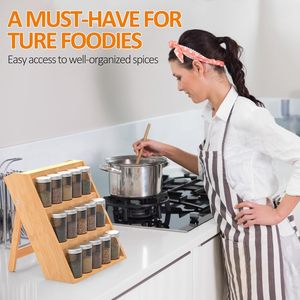 Vente chaude <span class=keywords><strong>3</strong></span> <span class=keywords><strong>niveaux</strong></span> bambou épices étagère escalier bocal en verre avec support en bambou ensemble pour tiroir de rangement de cuisine - Product Image 3