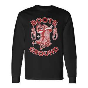T-shirt à manches longues Boots On The Ground, design rouge, style western - Product Image 1