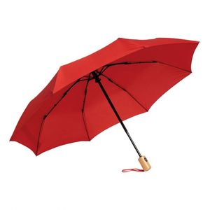 Parapluie classique à ouverture automatique entièrement pliable à trois sections avec poignée en bambou de couleur vive et tissu en polyester RPET Pongee - Product Image 2
