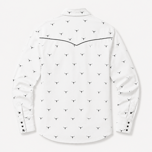 Camisa Western para Hombre, Estilo Vaquero, Manga Larga, Estampado de Toro, Algodón Blanco, Cuello con Botones, Estilo Casual de Primavera - Product Image 4