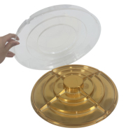 Boîte à pâtisserie haut de gamme en plastique PET de qualité alimentaire, ronde, compartimentée, pour baklava, avec logo personnalisé, boîte à douceurs arabes dorée avec couvercle transparent