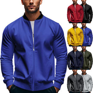 Jaket kerah berdiri pria, jaket olahraga lengan panjang ritsleting kasual warna polos musim gugur dan semi 2025 - Product Image 1