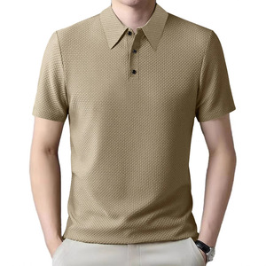Polo d'été pour homme Temu en maille seersucker et soie glacée, à manches courtes, col classique, couleur unie, kaki, grande taille, vêtement de sport - Product Image 1