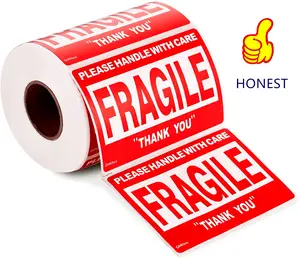 Waterproof 500 Labels 'Handle With Care' Fragile Sticker 'Warning' Packing Shipping Mark Paper Label 'Thank You' Masking Roll