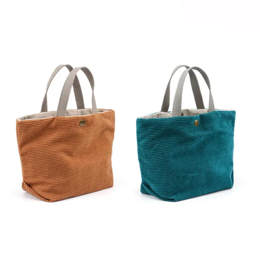 कॉरडरॉय लंच बैग ड्रॉस्ट्रिंग पिकनिक टोट इको कॉटन क्लॉथ छोटा हैंडबैग खाद्य कंटेनर भंडारण बैग