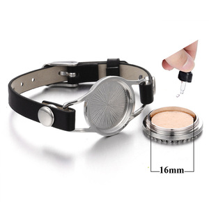 Diffuseur d'huiles essentielles d'aromathérapie, bracelet en cuir noir pour femme, idéal pour un cadeau - Product Image 6