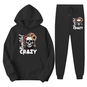 Ensemble de survêtement 2 pièces floral tête de mort, sweat à capuche et pantalon de jogging, imprimé lettres gothiques, tenue décontractée streetwear assortie - Product Image 5