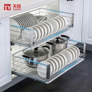 Moderno organizador de gabinete de cocina extraíble de acero inoxidable 304 con cesta de tres lados y cierre suave - Product Image 1
