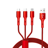 Kabel Pengisi Daya Cepat 3 in 1 Nylon Braided 66W Max USB Multi Charger untuk Ponsel