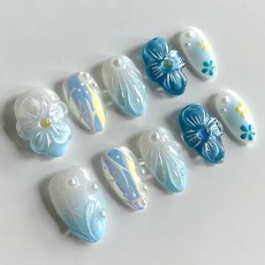 Venta al por mayor 10 piezas hermoso lujo pintado a mano Gel prensa <span class=keywords><strong>uñas</strong></span> 3D almendra/cuadrado diseño personalizado hecho a mano prensa <span class=keywords><strong>uñas</strong></span> dedos - Product Image 5