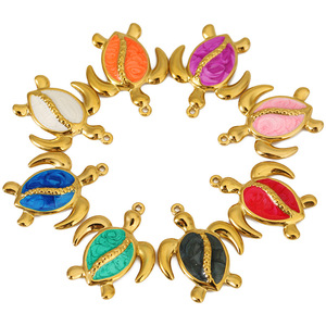 Breloque tortue en émail acier inoxydable, pendentif animal coloré doré pour bijoux DIY, accessoire de porte-clés - Product Image 3