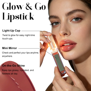 Gloss à lèvres brillant nude avec étui lumineux LED pour filles, haute pigmentation, <span class=keywords><strong>vitamine</strong></span> E, effet miroir - Product Image 4