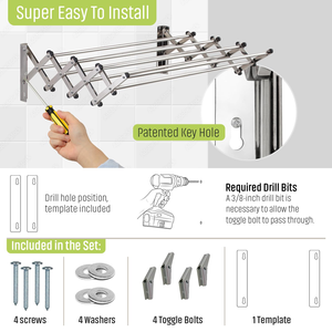 Aluminum Wall Mounted Folding Clothes Drying Hanger Outdoor Indoor No Rust Fixed Laundry Tower Rack - Product Image 2