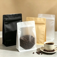 Sachet de café imprimé sur mesure à fond plat, résistant à l'humidité, refermable avec fermeture éclair, pour emballage de grains torréfiés, pochette en aluminium à usage unique