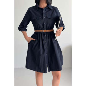 Vestido Midi Casual de Mezclilla para Verano, Estilo Formal Simple con Lavado Claro y Detalle de Fruncido - Product Image 3