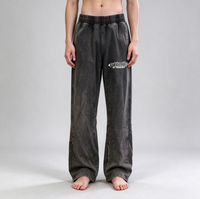 Pantalon en jean délavé pour homme, coupe ample et droite, jambe large, taille élastique, style jogger, baggy, 100% coton