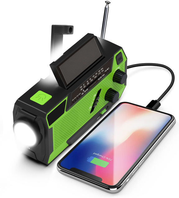 Portable Emergency Solar Hand Crank AM FM NOAA Radio with LED Flashlight Power Bank