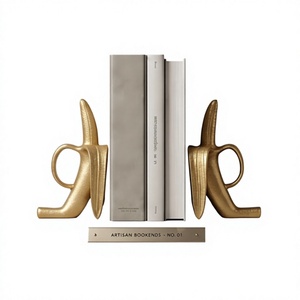 Sujetalibros de Metal Pesado con Forma de Plátano Dorado, Decoración Texturizada para Hogar y Oficina, Suministro al por Mayor para Estanterías - Product Image 1
