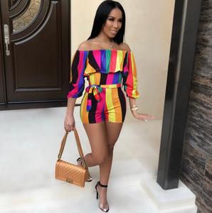 Ultime Estate Floreale Al Largo Della Spalla Crop Top e Pantaloncini A Due Pezzi Set <span class=keywords><strong>Abbigliamento</strong></span> <span class=keywords><strong>Donna</strong></span> - Product Image 4