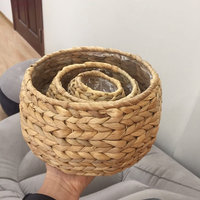 Set dari 3 keranjang tali jerami anyaman Hyacinth air dengan lapisan plastik tahan air untuk tanaman taman Rumah & pot bunga