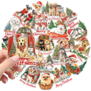 56 feuilles d'autocollants en vinyle découpés transparents, motif <span class=keywords><strong>chien</strong></span> <span class=keywords><strong>de</strong></span> Noël mignon, <span class=keywords><strong>film</strong></span> autocollant PP imperméable pour gobelets et cadeaux - Product Image 1