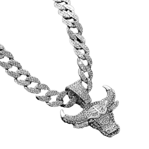 NL2128 Collier à pendentif tête de taureau plaqué argent et or personnalisable Niche Personnalité <span class=keywords><strong>Hip</strong></span> <span class=keywords><strong>Hop</strong></span> <span class=keywords><strong>Rap</strong></span> Style pour hommes et enfants - Product Image 1