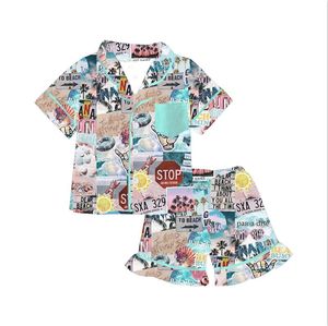 Toddler girl organic kids <span class=keywords><strong>pigiama</strong></span> bohémien set camicia a maniche corte e pantaloncini con volant <span class=keywords><strong>pigiama</strong></span> per bambina <span class=keywords><strong>pigiama</strong></span> per bambini - Product Image 6